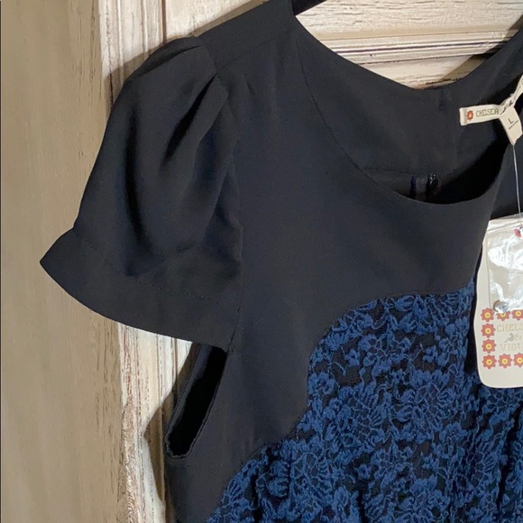 NWT Chelsea & Violet Black Navy Lace Dress Large - Picture 4 of 8